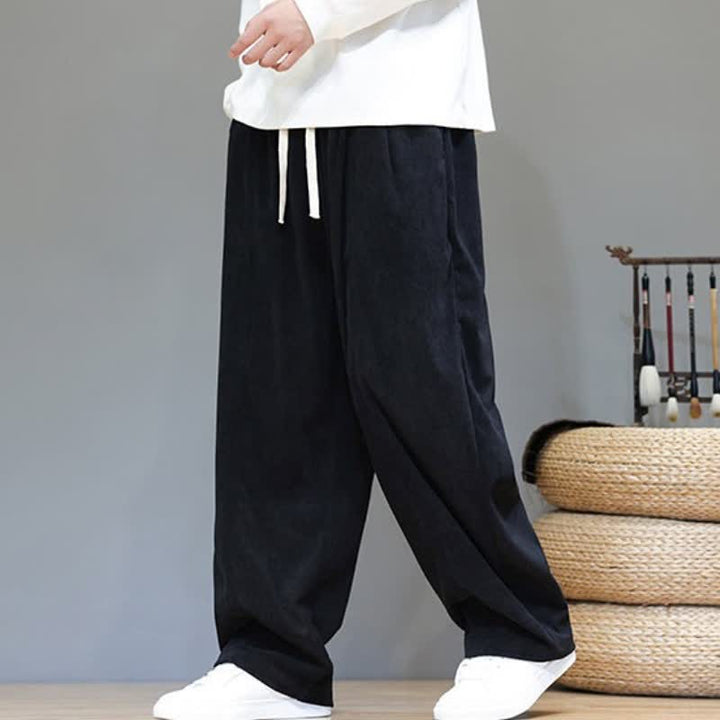 Buddha Stones Fall Winter Simple Drawstring Solid Ankle Pants Corduroy Men's Straight Leg Pants With Pockets - image 20