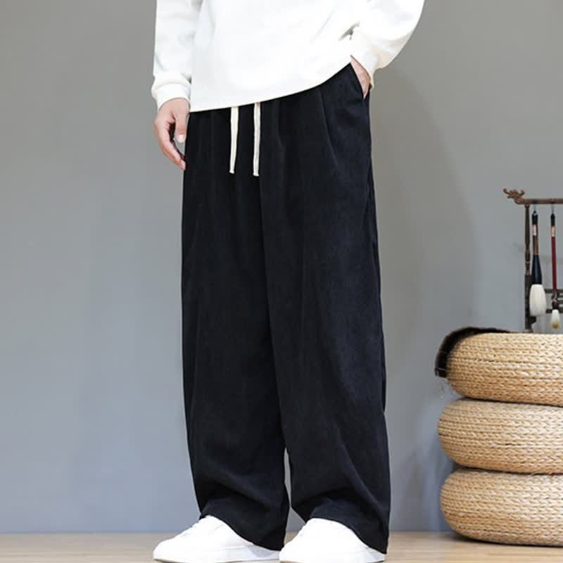 Buddha Stones Fall Winter Simple Drawstring Solid Ankle Pants Corduroy Men's Straight Leg Pants With Pockets - image 24