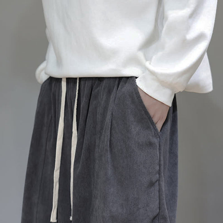 Buddha Stones Fall Winter Simple Drawstring Solid Ankle Pants Corduroy Men's Straight Leg Pants With Pockets - image 16