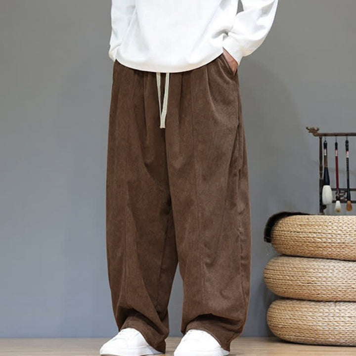 Buddha Stones Fall Winter Simple Drawstring Solid Ankle Pants Corduroy Men's Straight Leg Pants With Pockets - image 5