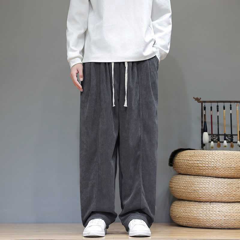 Buddha Stones Fall Winter Simple Drawstring Solid Ankle Pants Corduroy Men's Straight Leg Pants With Pockets - DarkSlateGray - US/UK/AU46, EU56 (5XL) - image 7