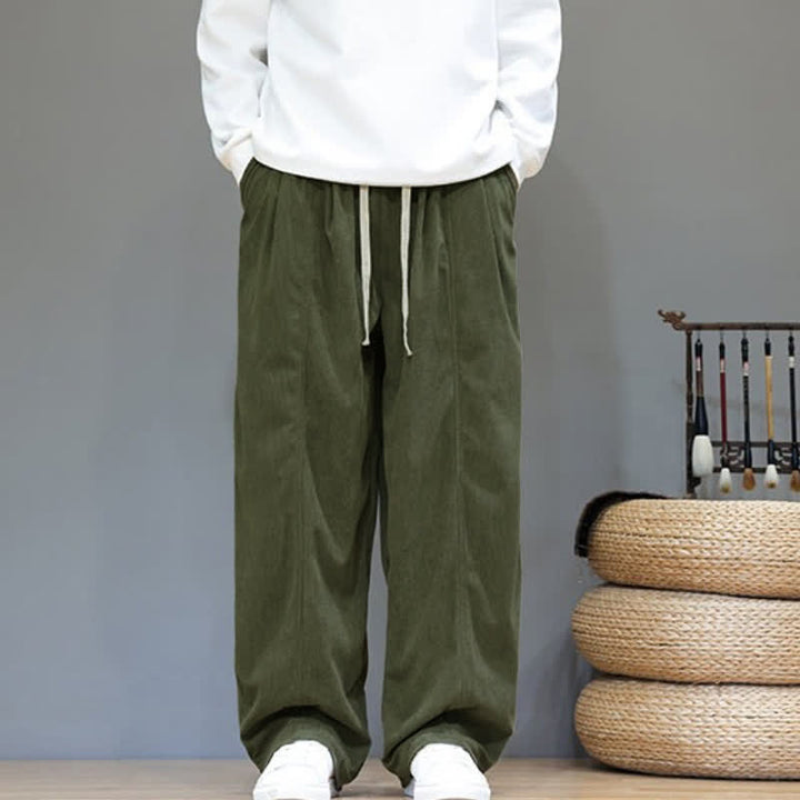 Buddha Stones Fall Winter Simple Drawstring Solid Ankle Pants Corduroy Men's Straight Leg Pants With Pockets - image 32