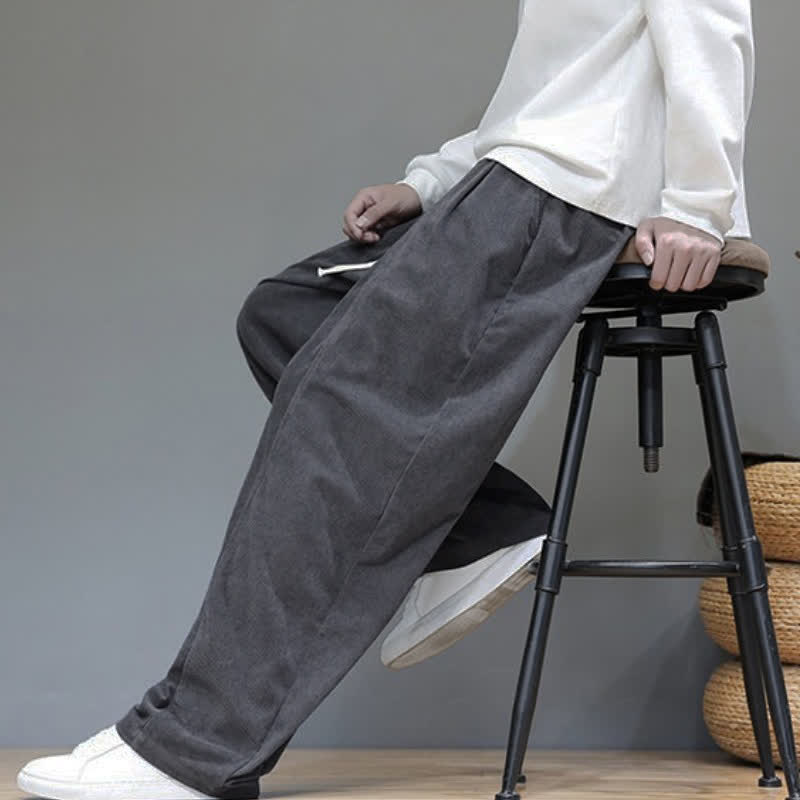 Buddha Stones Fall Winter Simple Drawstring Solid Ankle Pants Corduroy Men's Straight Leg Pants With Pockets - image 14