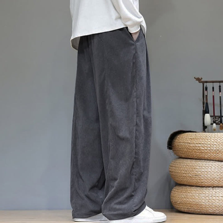 Buddha Stones Fall Winter Simple Drawstring Solid Ankle Pants Corduroy Men's Straight Leg Pants With Pockets - image 11