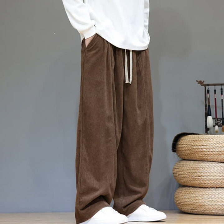 Buddha Stones Fall Winter Simple Drawstring Solid Ankle Pants Corduroy Men's Straight Leg Pants With Pockets - image 4