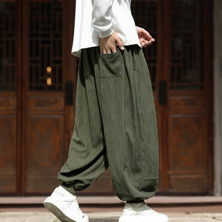 Buddha Stones Fall Winter Casual Boho Drawstring Solid Cropped Pants Corduroy Men's Harem Pants With Pockets - image 33