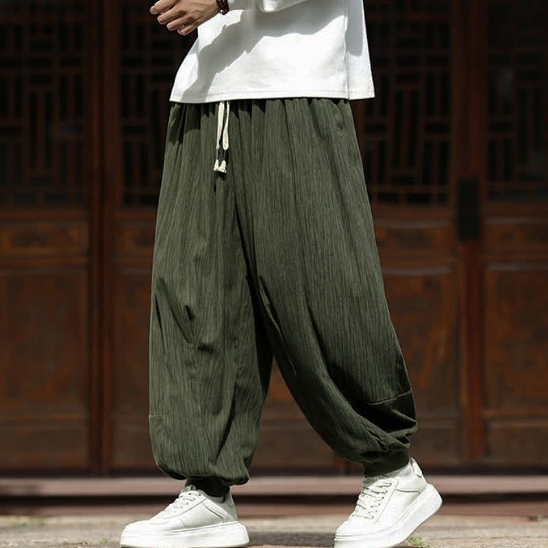 Buddha Stones Fall Winter Casual Boho Drawstring Solid Cropped Pants Corduroy Men's Harem Pants With Pockets - image 32