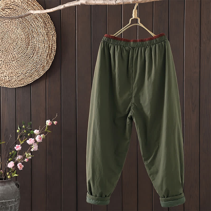 Buddha Stones Fall Winter Casual Elastic Waist Drawstring Solid Cropped Pants Women's Tapered Pants With Pockets - image 1