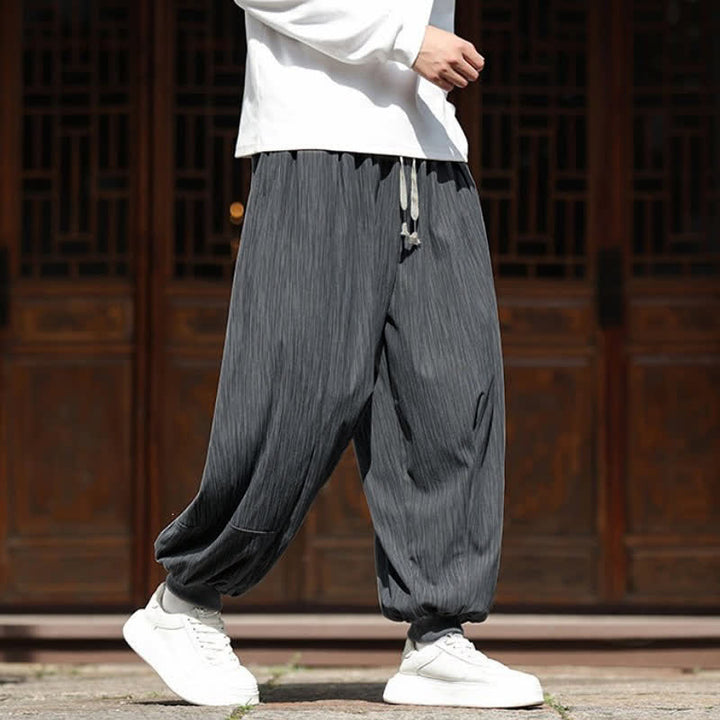 Buddha Stones Fall Winter Casual Boho Drawstring Solid Cropped Pants Corduroy Men's Harem Pants With Pockets - image 10