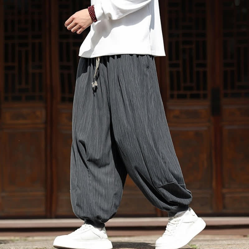 Buddha Stones Fall Winter Casual Boho Drawstring Solid Cropped Pants Corduroy Men's Harem Pants With Pockets - image 11