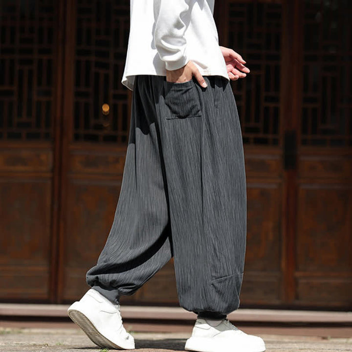 Buddha Stones Fall Winter Casual Boho Drawstring Solid Cropped Pants Corduroy Men's Harem Pants With Pockets - image 12