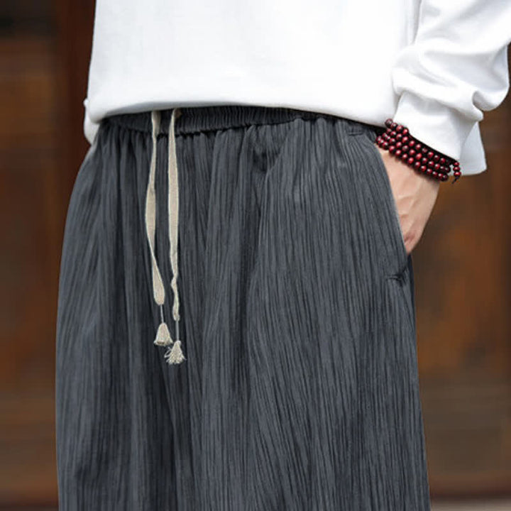 Buddha Stones Fall Winter Casual Boho Drawstring Solid Cropped Pants Corduroy Men's Harem Pants With Pockets - image 19