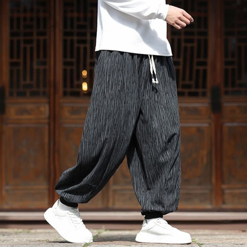 Buddha Stones Fall Winter Casual Boho Drawstring Solid Cropped Pants Corduroy Men's Harem Pants With Pockets - image 23