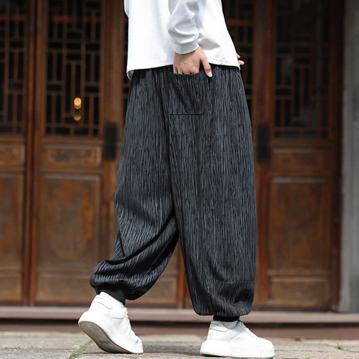 Buddha Stones Fall Winter Casual Boho Drawstring Solid Cropped Pants Corduroy Men's Harem Pants With Pockets - image 26