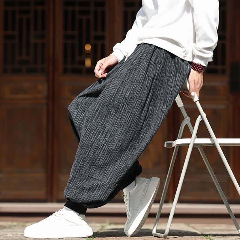 Buddha Stones Fall Winter Casual Boho Drawstring Solid Cropped Pants Corduroy Men's Harem Pants With Pockets - image 29