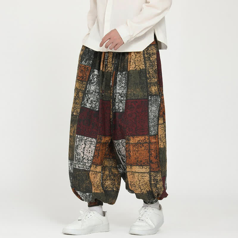 Buddha Stones Spring Fall Casual Boho Drawstring Geometric Cropped Pants Men's Harem Pants With Pockets - Peru - US/UK/AU46, EU56 (5XL) - image 0