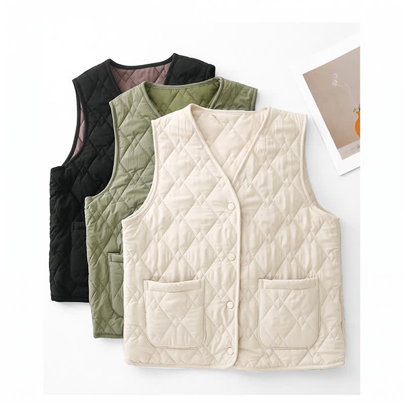 Buddha Stones Fall Winter Casual Minimalist Geometric Tank Top Women's Vest With Pockets - image 0