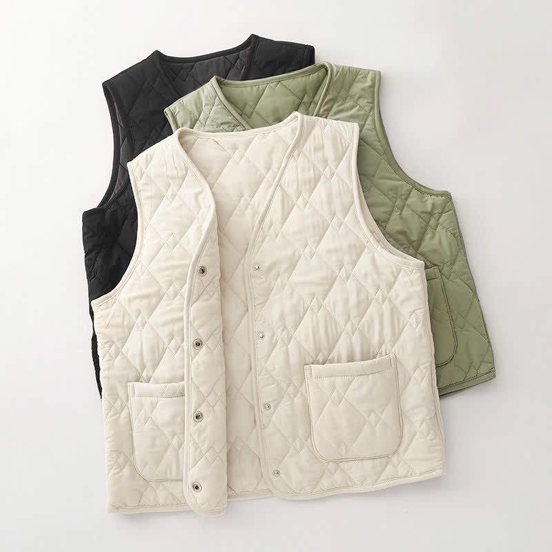 Buddha Stones Fall Winter Casual Minimalist Geometric Tank Top Women's Vest With Pockets - image 29