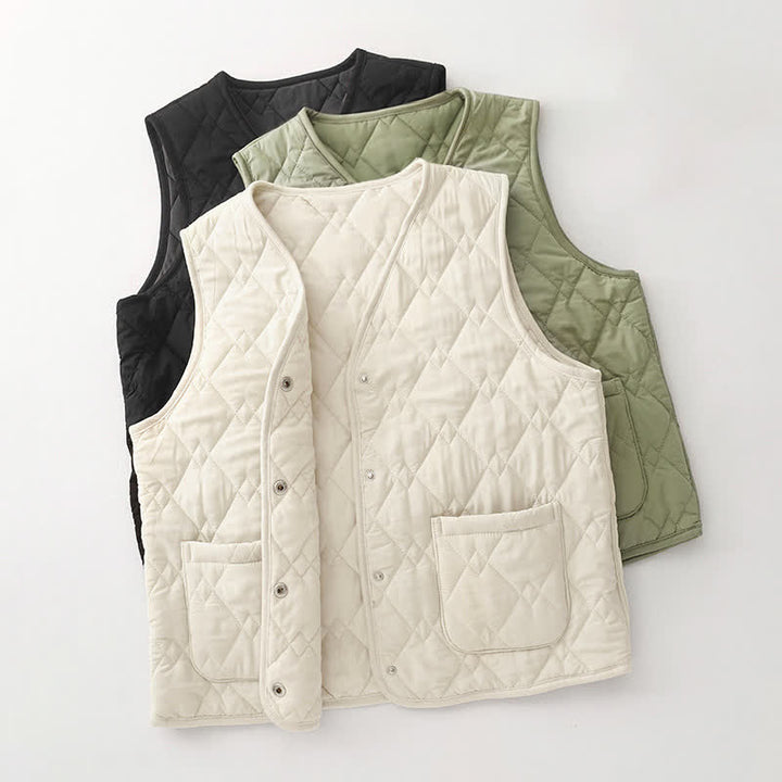 Buddha Stones Fall Winter Casual Minimalist Geometric Tank Top Women's Vest With Pockets - image 29