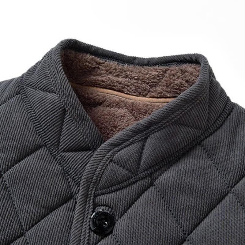 Buddha Stones Winter Casual Tang Style Quilted Mandarin Collar Solid Corduroy Men's Jacket With Pockets - image 3