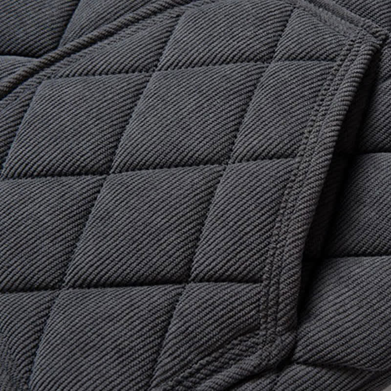Buddha Stones Winter Casual Tang Style Quilted Mandarin Collar Solid Corduroy Men's Jacket With Pockets - image 6