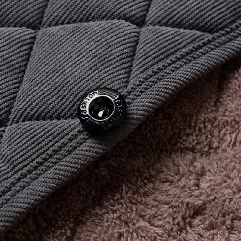 Buddha Stones Winter Casual Tang Style Quilted Mandarin Collar Solid Corduroy Men's Jacket With Pockets - image 4