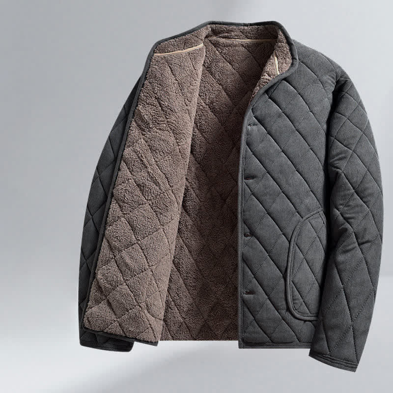 Buddha Stones Winter Casual Tang Style Quilted Mandarin Collar Solid Corduroy Men's Jacket With Pockets - DimGray - US/UK/AU44, EU54 (5XL) - image 0