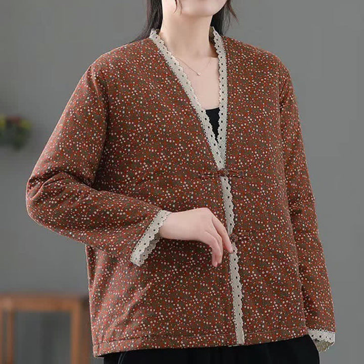 Buddha Stones Fall Winter Casual Vintage Button-Up V-Neck Dot Pattern Women's Jacket - image 13