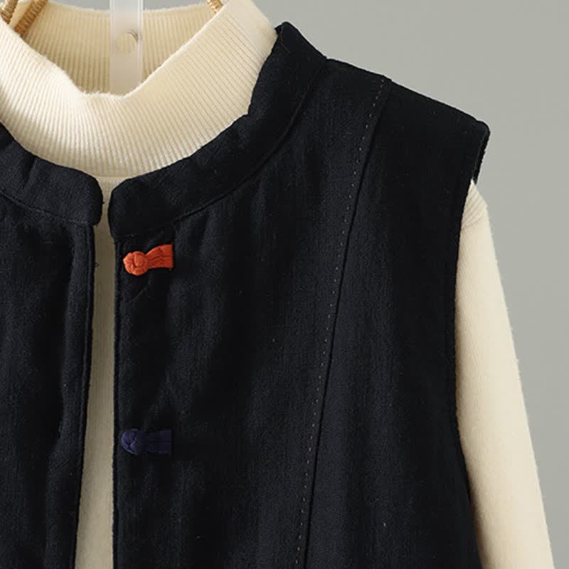 Buddha Stones Fall Winter Casual Tang Style Mandarin Collar Solid Tank Top Women's Vest With Pockets - image 18