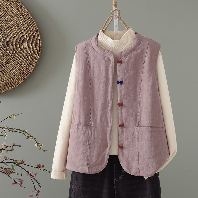 Buddha Stones Fall Winter Casual Tang Style Mandarin Collar Solid Tank Top Women's Vest With Pockets - Thistle - US8-10, UK/AU12-14, EU40-42 (2XL) - image 11