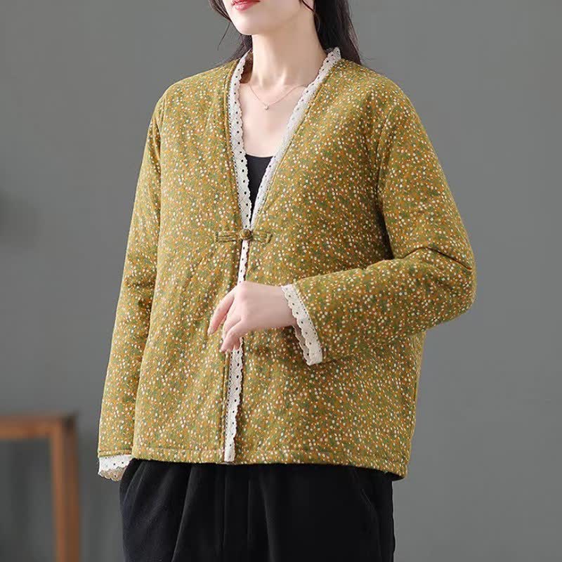 Buddha Stones Fall Winter Casual Vintage Button-Up V-Neck Dot Pattern Women's Jacket - image 1