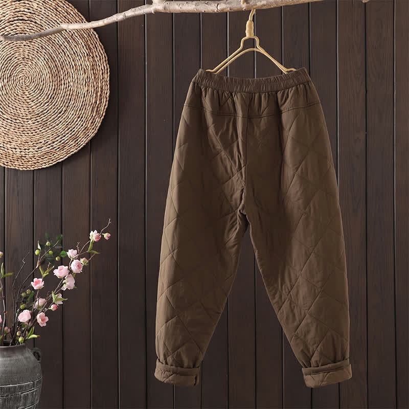 Buddha Stones Fall Winter Casual Rhombus Geometric Cropped Pants Women's Tapered Pants With Pockets - image 1