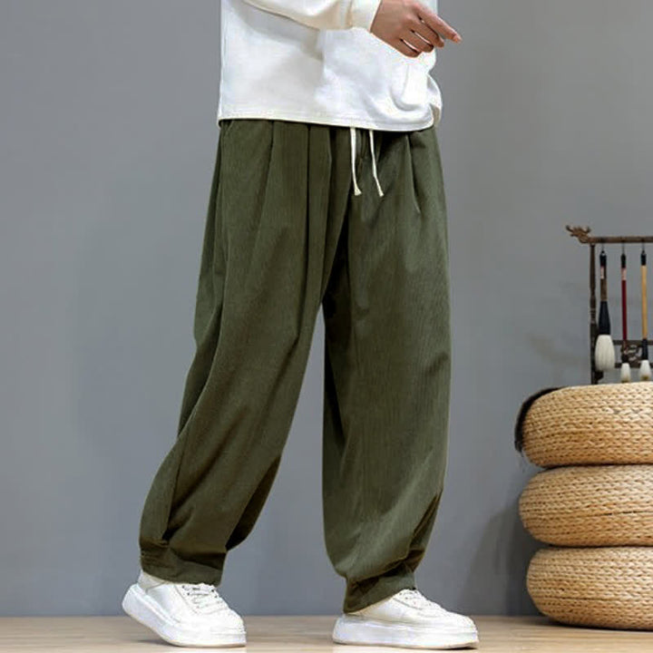 Buddha Stones Fall Winter Retro Casual Drawstring Solid Ankle Pants Corduroy Men's Harem Pants With Pocket - image 23