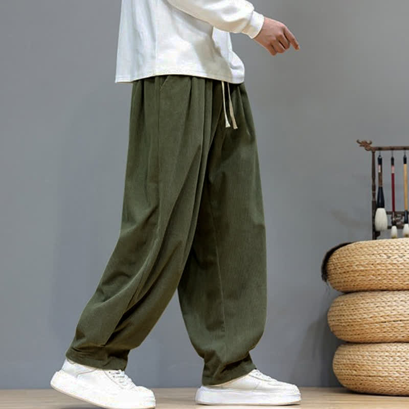 Buddha Stones Fall Winter Retro Casual Drawstring Solid Ankle Pants Corduroy Men's Harem Pants With Pocket - image 27