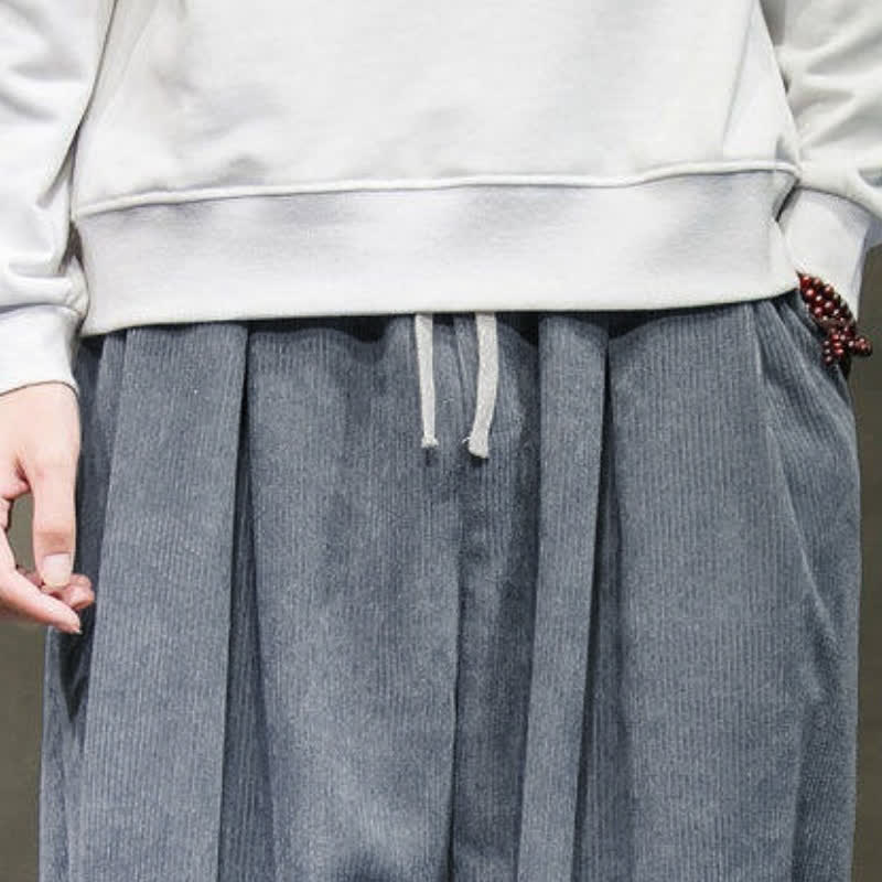 Buddha Stones Fall Winter Retro Casual Drawstring Solid Ankle Pants Corduroy Men's Harem Pants With Pocket - image 3