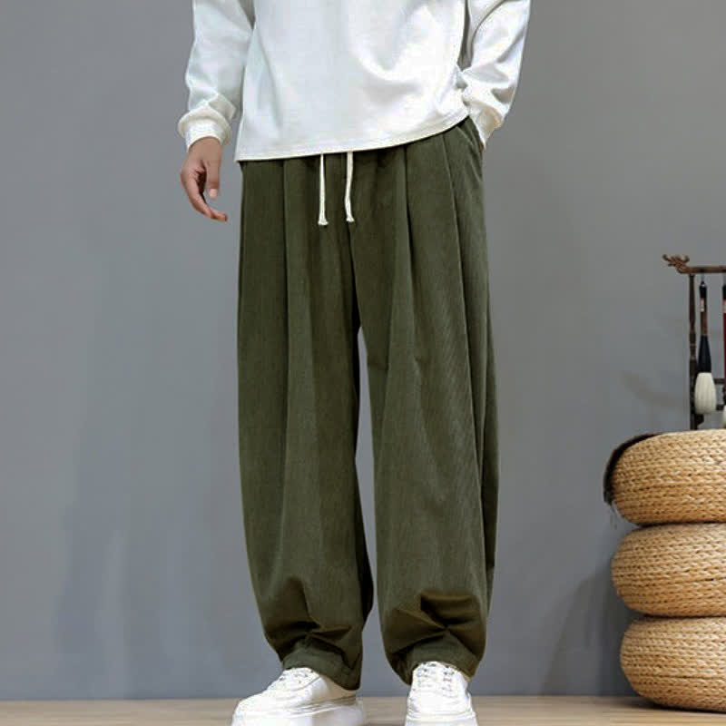 Buddha Stones Fall Winter Retro Casual Drawstring Solid Ankle Pants Corduroy Men's Harem Pants With Pocket - image 30
