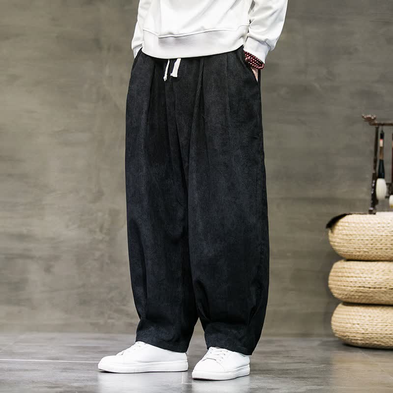 Buddha Stones Fall Winter Retro Casual Drawstring Solid Ankle Pants Corduroy Men's Harem Pants With Pocket - Black - US/UK/AU46, EU56 (5XL) - image 13