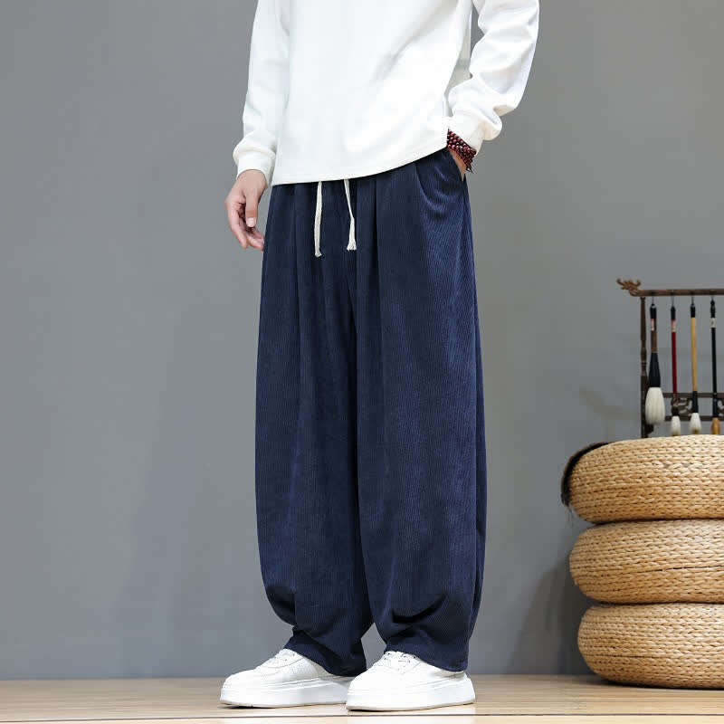 Buddha Stones Fall Winter Retro Casual Drawstring Solid Ankle Pants Corduroy Men's Harem Pants With Pocket - image 19