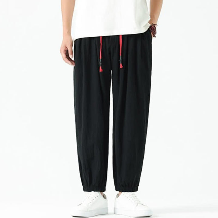 Buddha Stones Fall Winter Casual Minimalist Drawstring Solid Cotton Ankle Pants Men's Tapered Pants With Pockets - image 8