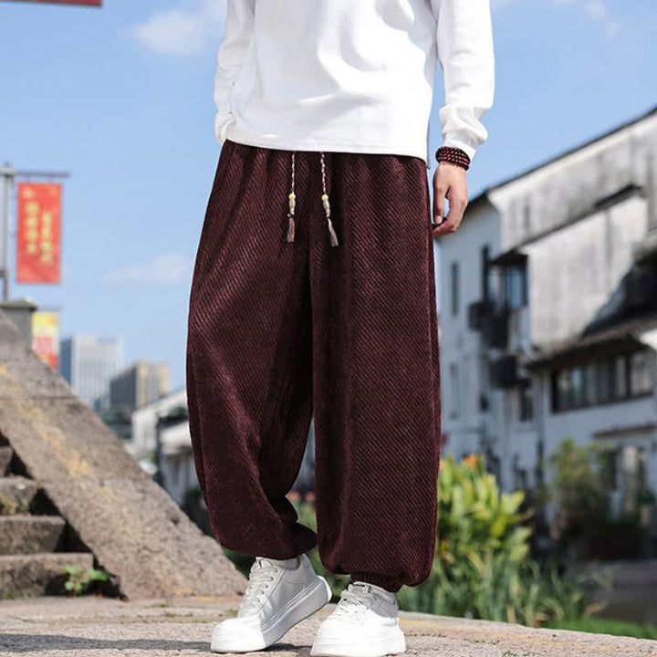 Buddha Stones Spring Simple Minimalist Drawstring Solid Ankle Pants Men's Harem Pants With Pockets - image 19