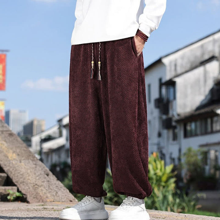 Buddha Stones Spring Simple Minimalist Drawstring Solid Ankle Pants Men's Harem Pants With Pockets - image 15