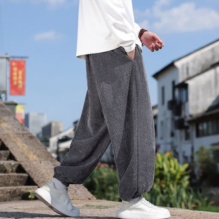 Buddha Stones Spring Simple Minimalist Drawstring Solid Ankle Pants Men's Harem Pants With Pockets - image 3