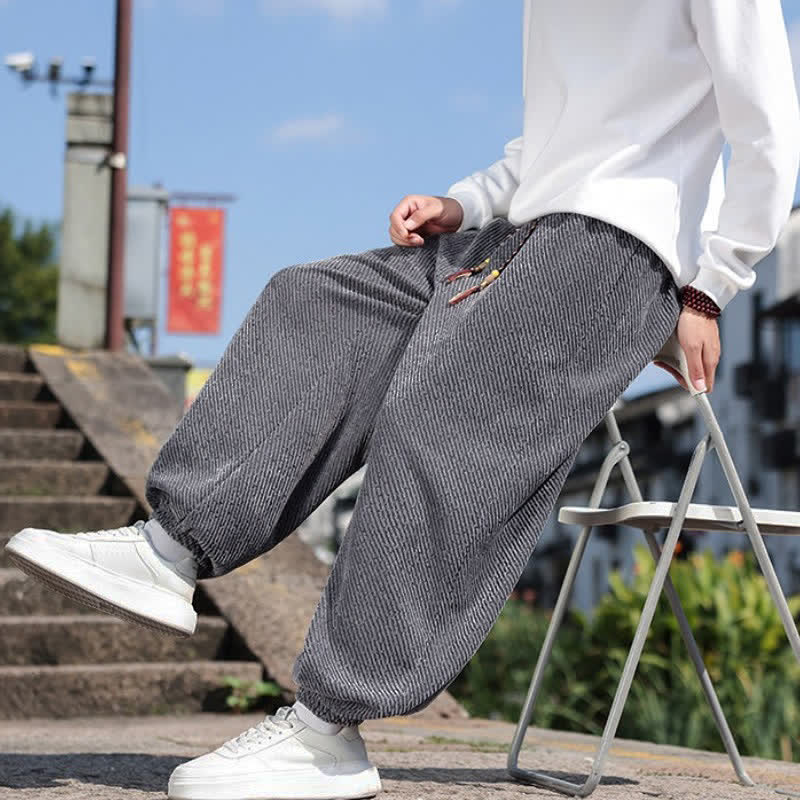 Buddha Stones Spring Simple Minimalist Drawstring Solid Ankle Pants Men's Harem Pants With Pockets - image 6