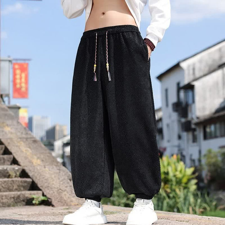 Buddha Stones Spring Simple Minimalist Drawstring Solid Ankle Pants Men's Harem Pants With Pockets - image 12