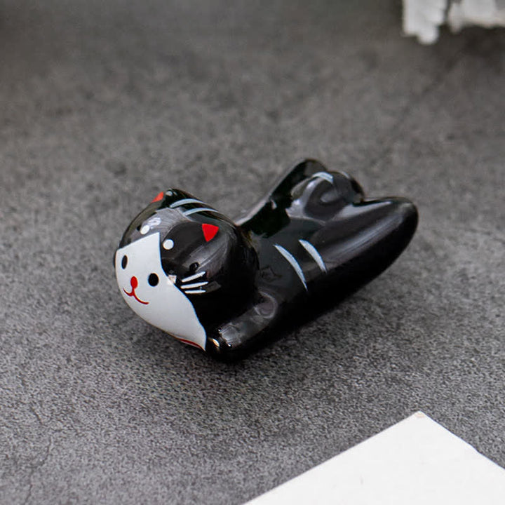 Buddha Stones Hand-Painted Small Cute Cat Ceramic Chopstick Holder - Black Approx. 3.8 × 4.8 × 4.8cm - image 13