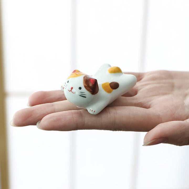 Buddha Stones Hand-Painted Small Cute Cat Ceramic Chopstick Holder - image 8