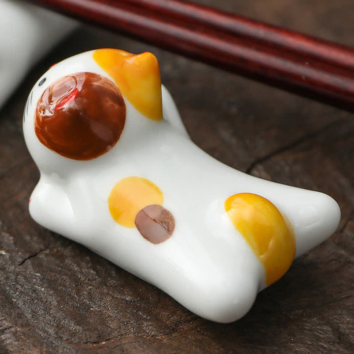 Buddha Stones Hand-Painted Small Cute Cat Ceramic Chopstick Holder - image 5