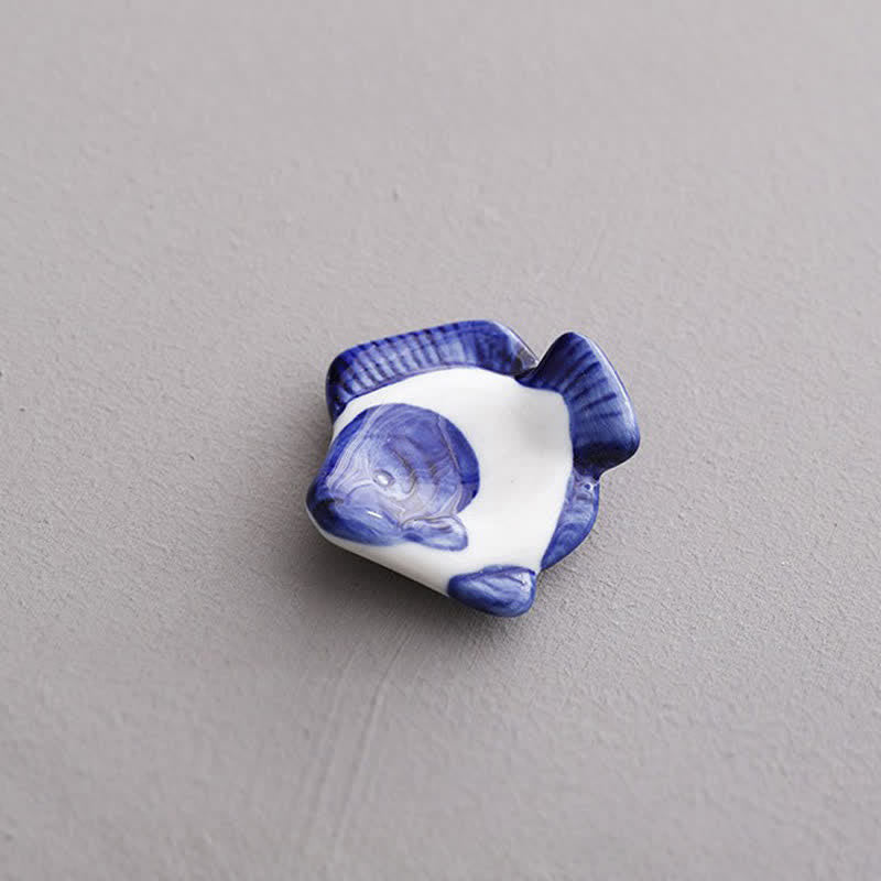 Buddha Stones Blue and White Green Ceramic Fish Chopstick Holder - Turbot Approx. 5.2 × 5.2 × 2.0 cm - Ceramic - image 9