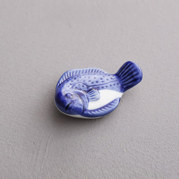 Buddha Stones Blue and White Green Ceramic Fish Chopstick Holder - Blue Tilapia Approx. 6.2 × 4.0 × 1.5 cm - Ceramic - image 8