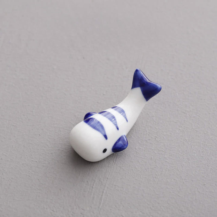 Buddha Stones Blue and White Green Ceramic Fish Chopstick Holder - Whale Approx. 5.3 × 3.0 × 2.2 cm - Ceramic - image 10